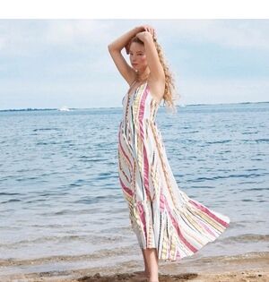 J.Crew Women's Sleeveless Strap Tiered Midi Dress in Seersucker Ribbons Size 16